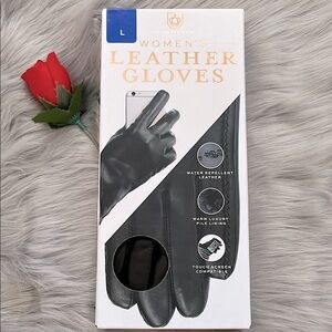Black Touchscreen Leather Gloves with Modern Design